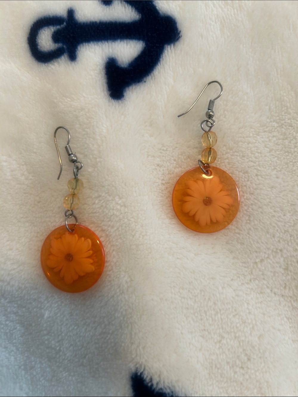 Orange Daisy Resin Drop Earrings